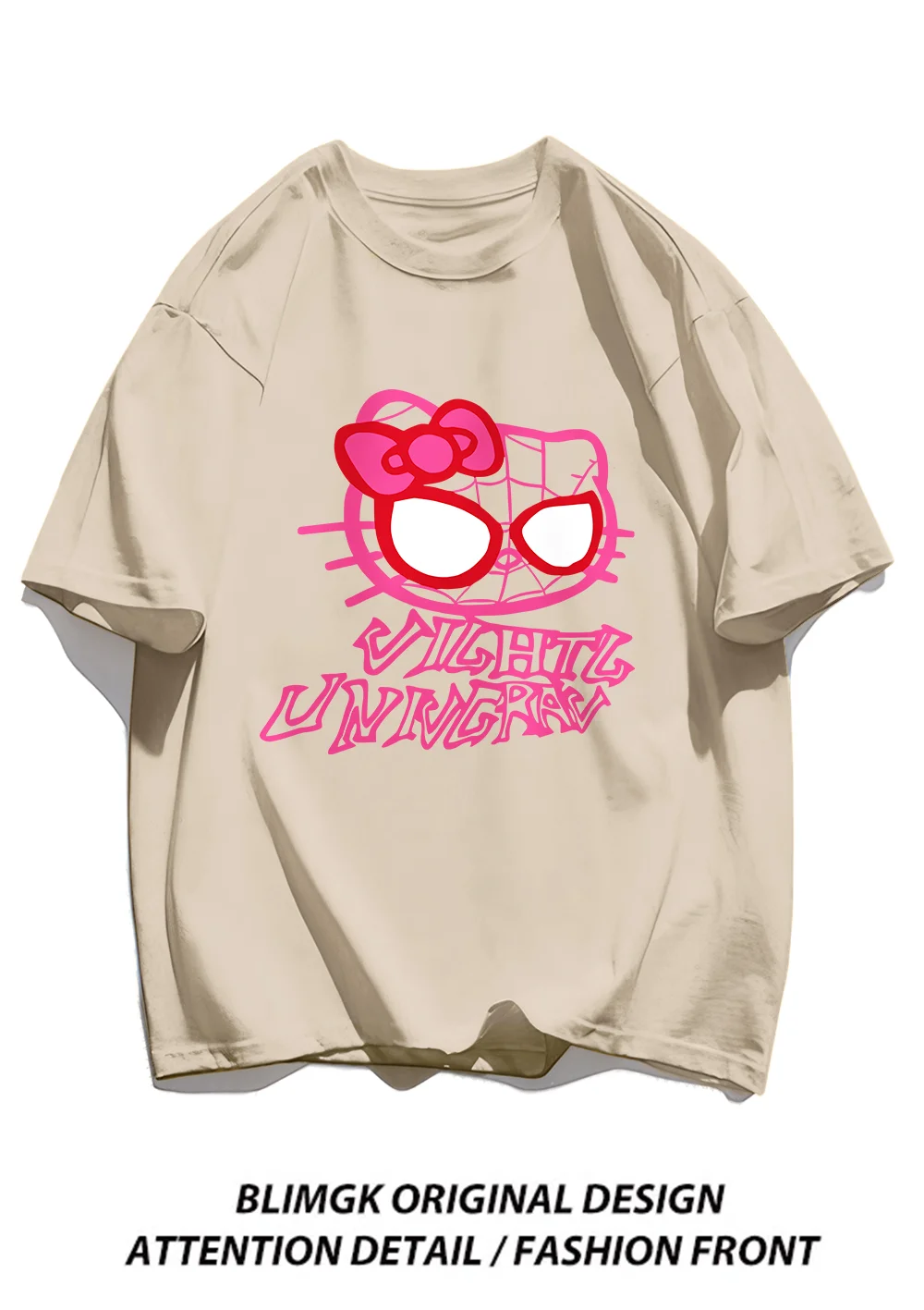 Cartoon Cat Spider Print Woman Tees Cotton High-Quality Tees Anime Loose T Shirts Outdoor Loose Fitting Short Sleeved