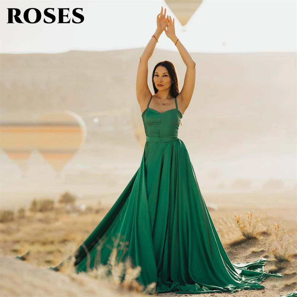 

ROSES Green Beach Elegant Sexy Wedding Party Dress Spaghetti Strap Celebrity Dress V Neck Special Occasion Dress robes du soir