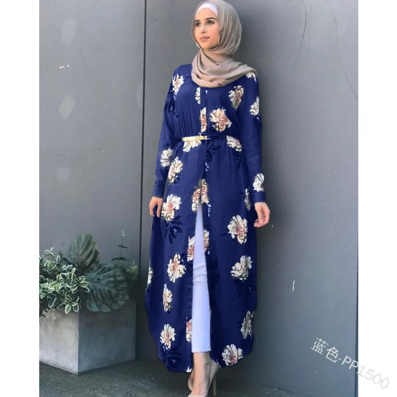 

2024 Print Open Abayas for Women Muslim Dress Modest Maxi Robe Kaftan Dresses Eid Prayer Clothes Arabian Islamic Dubai Outfit