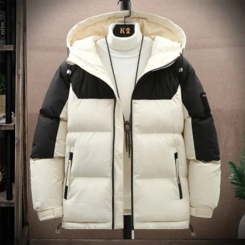 2024 Men's Autumn and Winter Trendy Short Style Thickened Warm Down Cotton Jacket Youth Casual Loose Cotton Jacket Plush