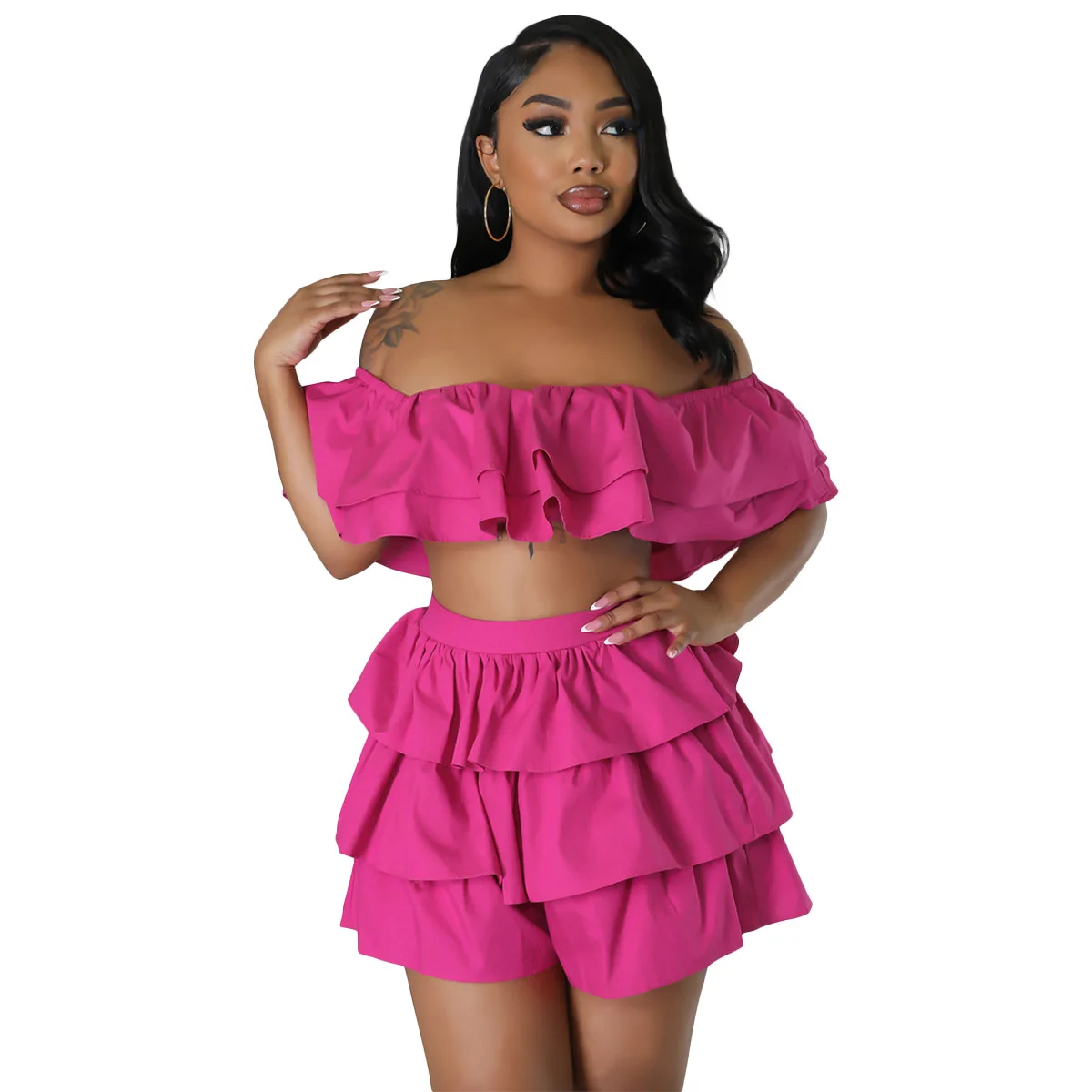 Skirts Sets African Clothes Women Crop Tops And Skirts Suit 2023 Summer New Solid Cascading Ruffle Sexy African Outfits Clothing 2023 new arrial large size bridal rose ivory moth orchid cascading wedding bouquet bouquet de mariage mariée accesorios de boda