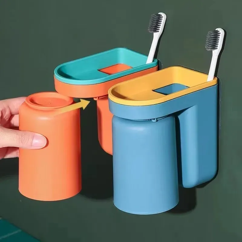 Innovate Wall Mounted Toothbrush Toothpaste Storage Holder Couple Mouth Cup Tooth Brushing Cups Rack Bathroom Accessories
