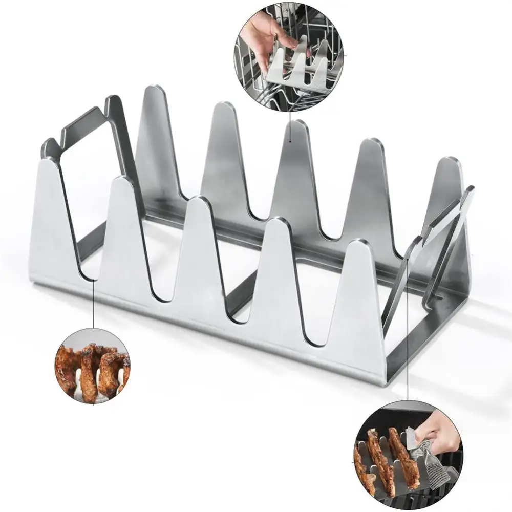 NonStickBBQRibRackStandBarbecueSteaksRacks8SlotsStainless