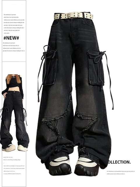 Gothic baggy cargo jeans in black