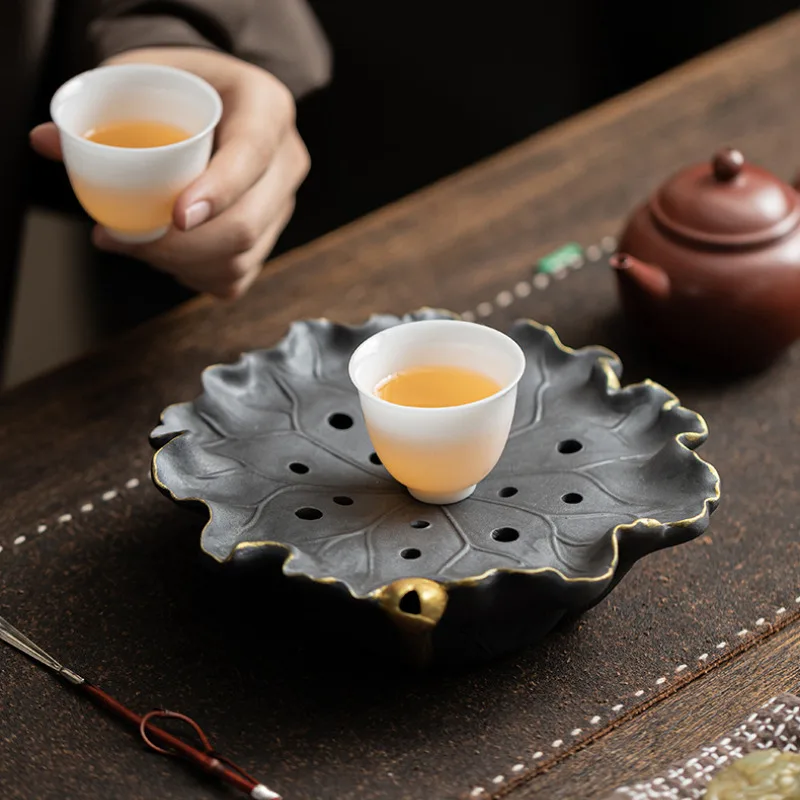 Creative Lotus Old Rock Mud Pot Bearing Holder Teaware Heat Insulation Pad Water Storage Dry Soaking Table Tea Tray Decoration