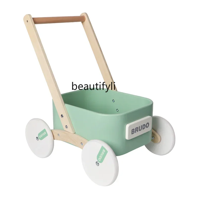 Children's toy wooden toddler stroller 1-3 years old baby walking practice gift