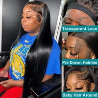 Perruque Lace Front HD Transparente Bling Hair, Cheveux Humains Raides Pré-Pluckés, Brésiliens Remy, 13x4 et 13x6, pour Femmes 4