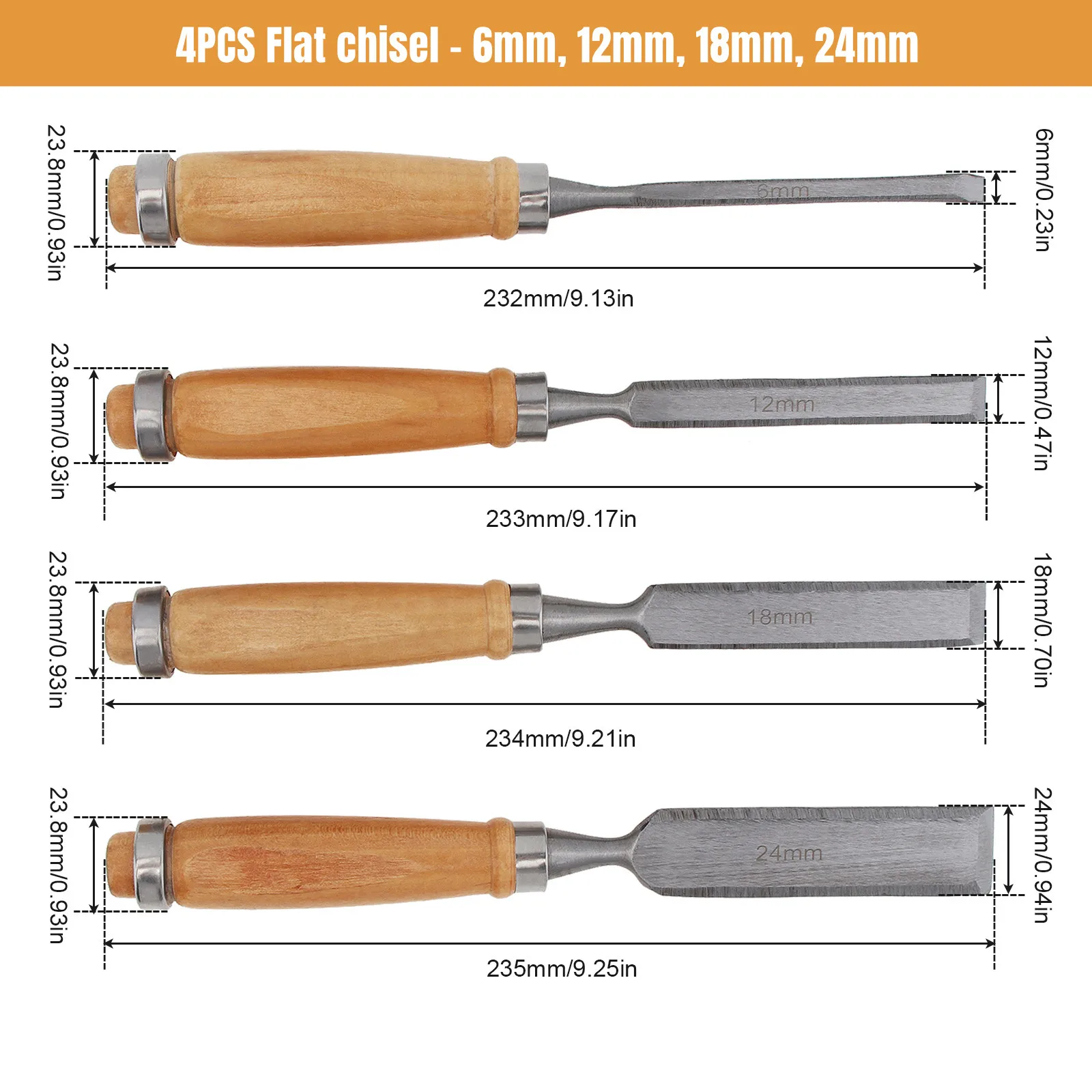 4pcs Semicircle Inner Edge Wood Carving Chisel Woodworking