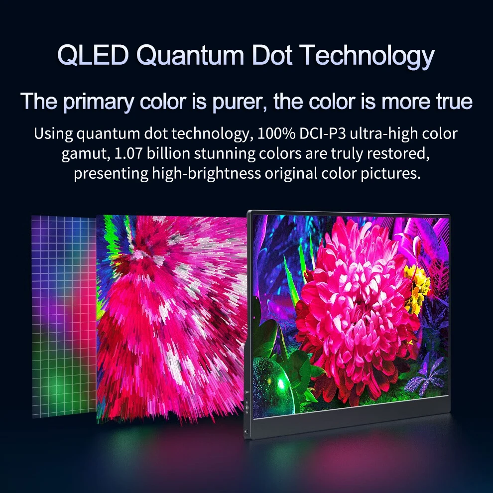 PC Mac Xbox PS4/5 ġ QLED 100% DCI-P3 ޴ , 1080P 1.07  ÷ 400Nit IPS ÷  ȭ, 15.6 ġ