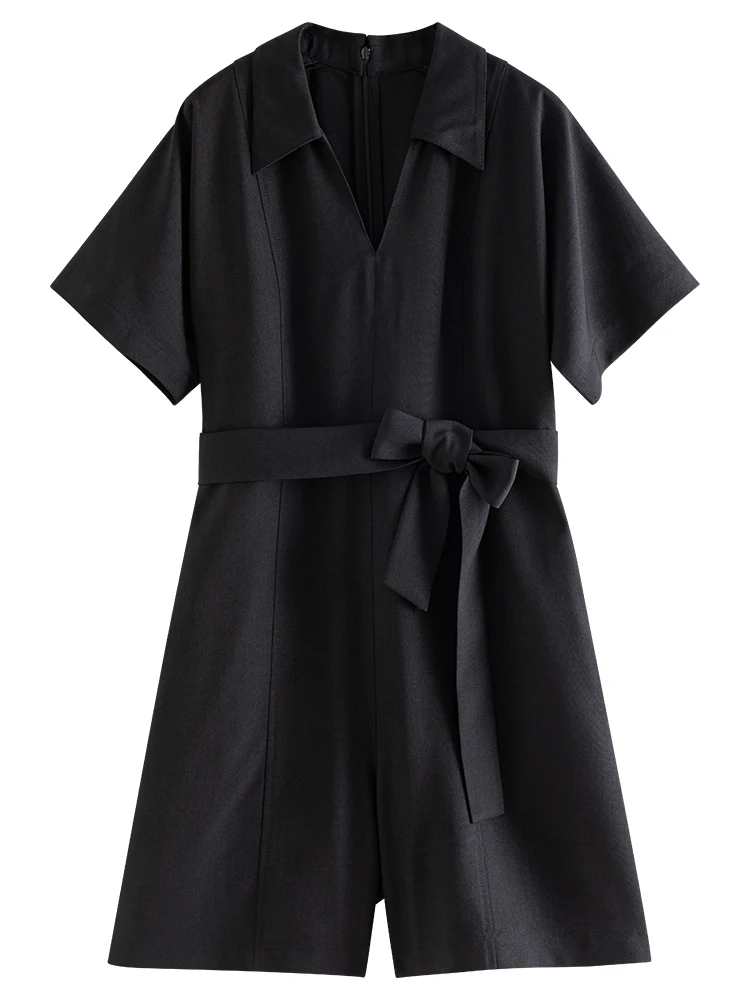 ZIQIAO Temperament Thin Shirt Jumpsuit for Women Summer Chic Lace-up Waist High-quality Commuter Wide-leg Short Pants Female