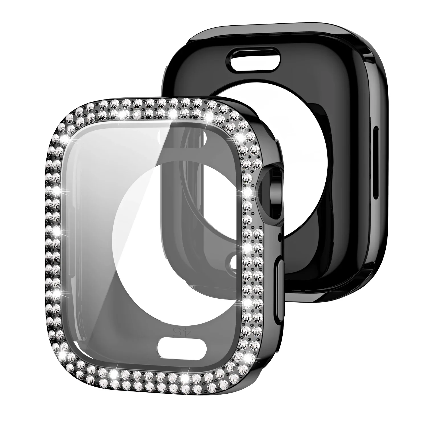 Luxury Diamond-Studded Apple Watch Case with Screen Protector and Bling Glass Cover