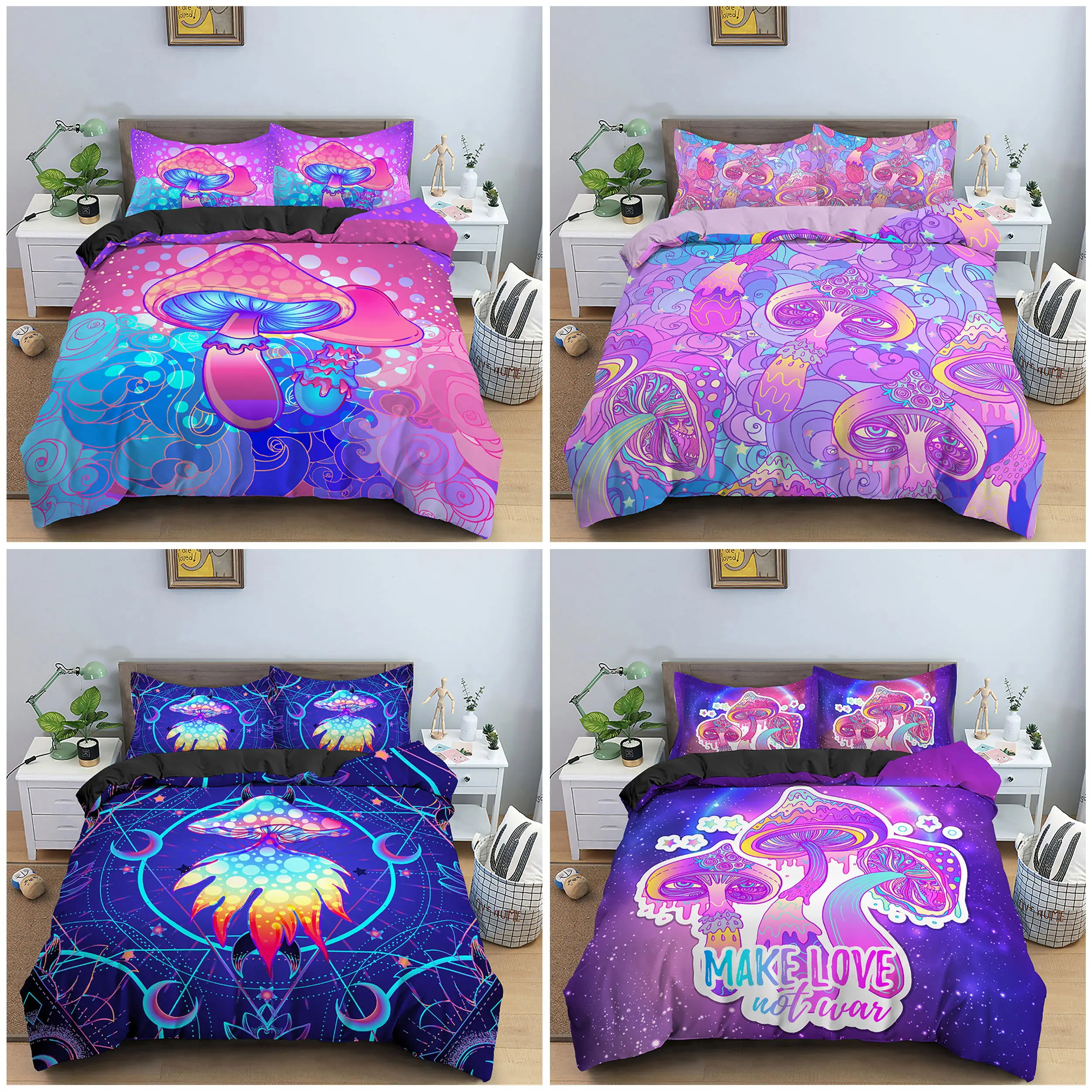 

Psychedelic Bedding Set Mushroom Duvet Cover Bedroom 3D Printed Comforter Covers With Pillowcase Single King Home Textile 2/3PCS