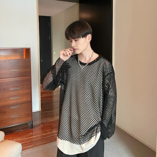 Korean Men See Shirts, Mesh Gothic Men Clothing