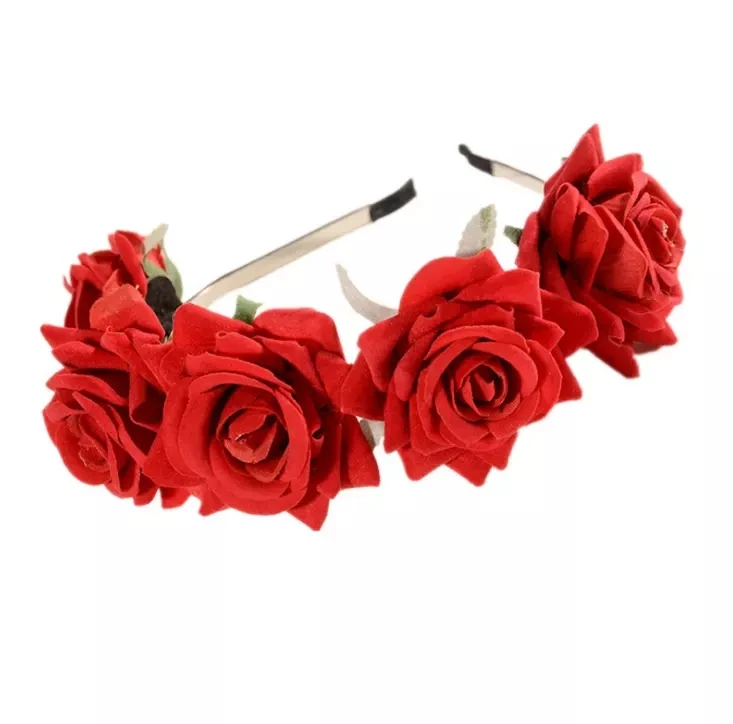 Halloween Rote Rose Haar Band hairhoop Cosplay Kostüm Party Flanell Blumen Krone Stirnband Festival Haar Girlande Hochzeit Headpie – Detail 12