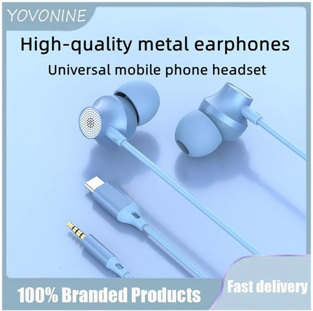 

YOVONINE Metal 3.5mm Type-c Earbuds Mobile Wired Headphones Sport Earphone Headset with Mic for Xiaomi Huawei Samsung Phone