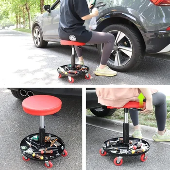 Sgabello per riparazione auto 5 ruote Strumento di riparazione auto Sedile da garage sollevabile regolabile Rolling Round Officina Sedile di riparazione Riparazione meccanico