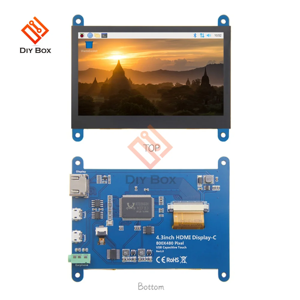 

4,3 дюймовая емкостная сенсорная панель с разрешением 800*480 для Raspberry Pi 3B +/4B BB, черная, для Banana Pi, Поддержка Windows 10/8/7