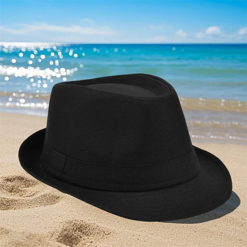 Stylish Solid Color Fedora Hat Unisex Jazz Cap Top Hat Casual Sun Hat for Daily Party Stage Performance Wear