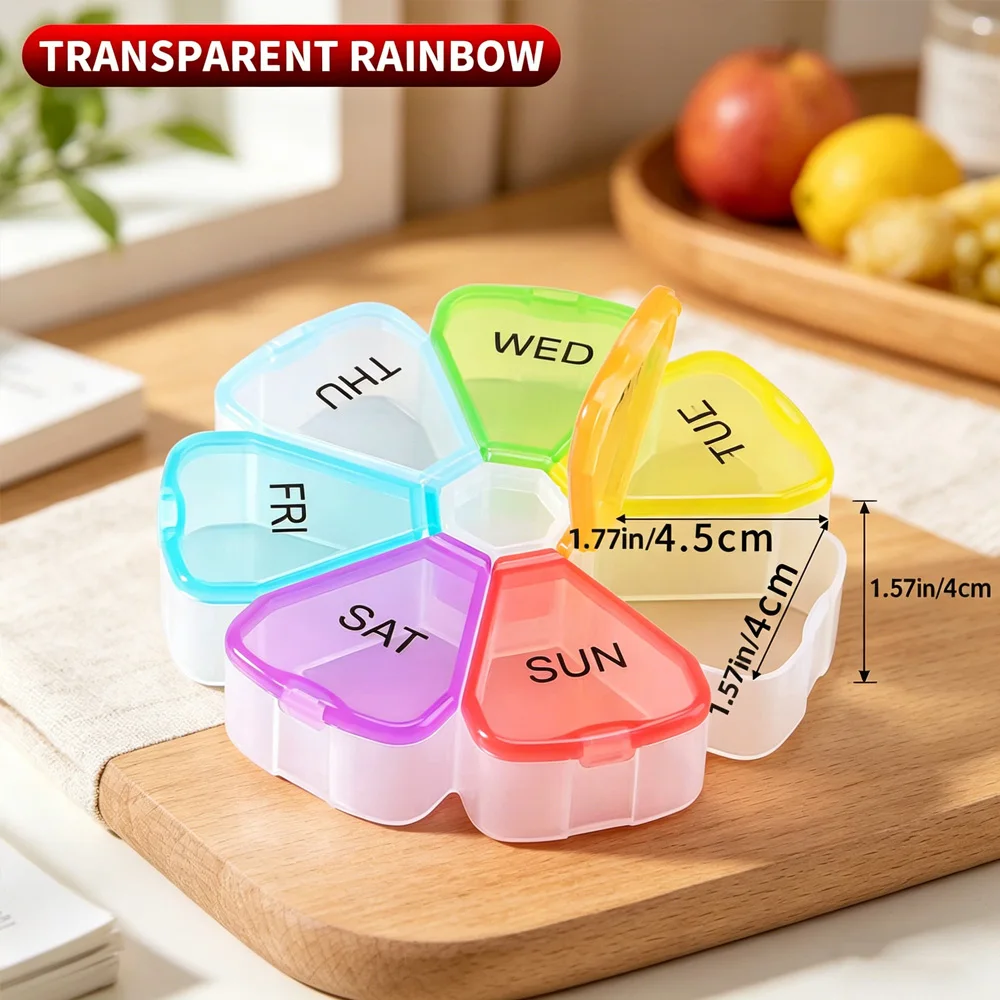 Colorful Flower Design Portable Pill Box - 7-Day Organizer