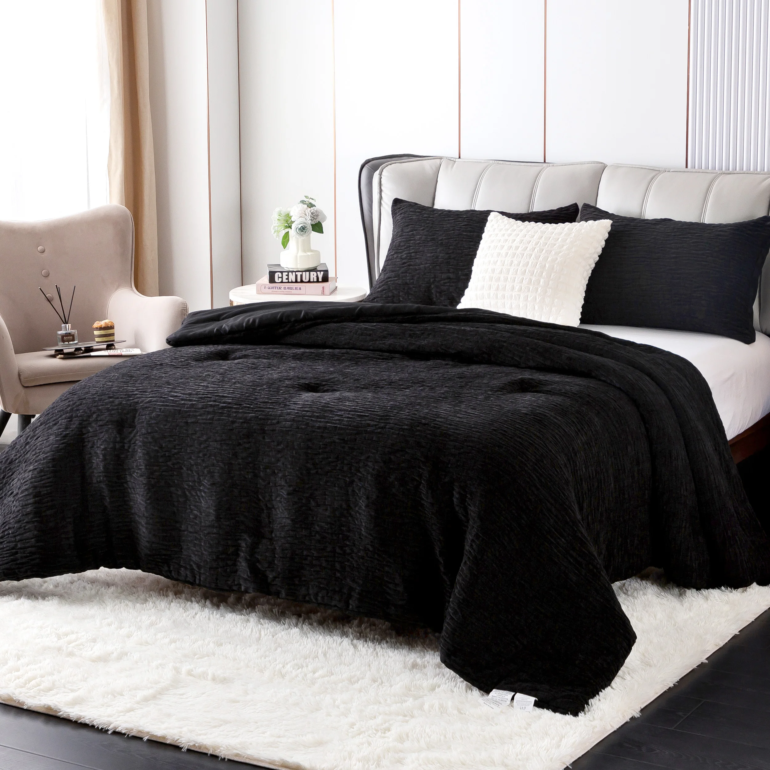 

Двустороннее синельное хлопчатобумажное одеяло, роскошное текстурированное современное постельное белье, удобное ультра-мягкое постельное белье, размер Queen