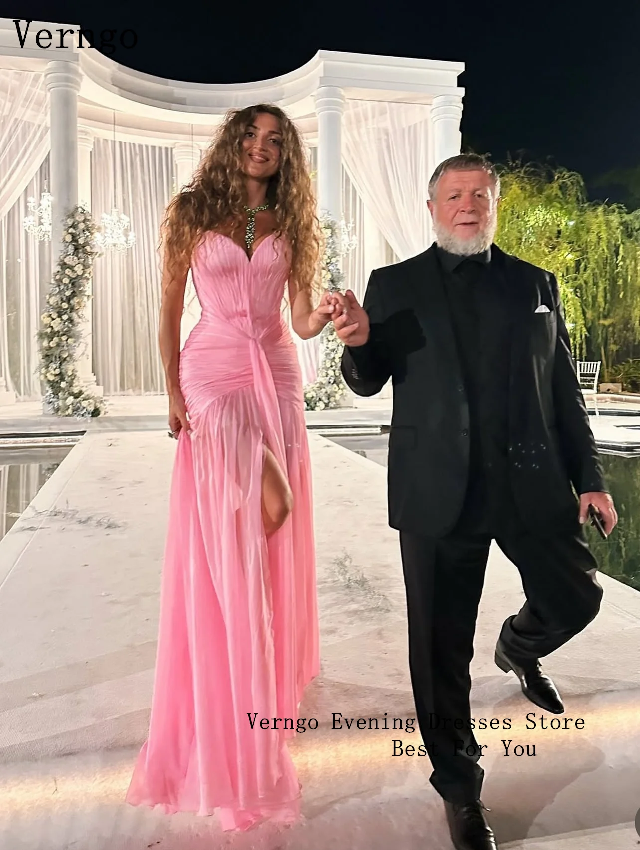 Verngo Pink Evening Dress Elegant Sweetheart A Line Maxi Prom Dress Flowing Hand-pleated Silk Prom Party Dress Customized 5