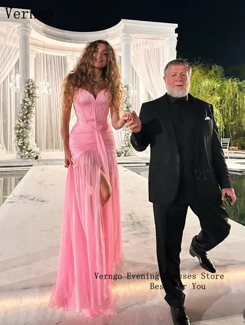 Verngo Pink Evening Dress Elegant Sweetheart A Line Maxi Prom Dress Flowing Hand-pleated Silk Prom Party Dress Customized 5