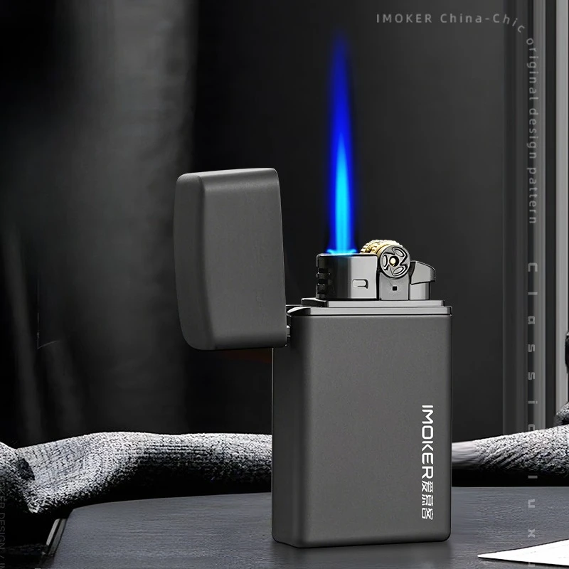Windproof Inflatable Grinding Wheel Lighter Blue Flame Butane Lighter Cigarette Accessories Custom Men Gfits Black