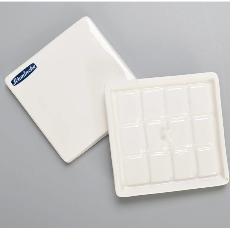 Ceramic Color Palette with Cover 12 Grids Painting Multifunctional Paint Palette Color Mixing Watercolor Moisturize