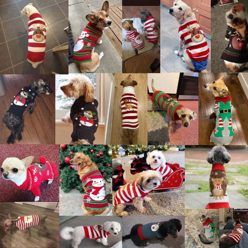 Christmas Dog Sweater Winter Warm Dog Clothes Pet Coat Cartoon Knitted Dress Chihuahua Jacket Kitten Puppy Striped Clothing