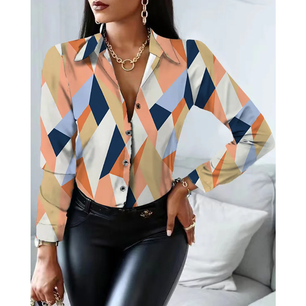 

Fashion 3d Pattern Print Long Sleeve Shirts Women 2023 Spring Lapel Button Casual Top Lady Blouse Vintage Clothing Streetwear