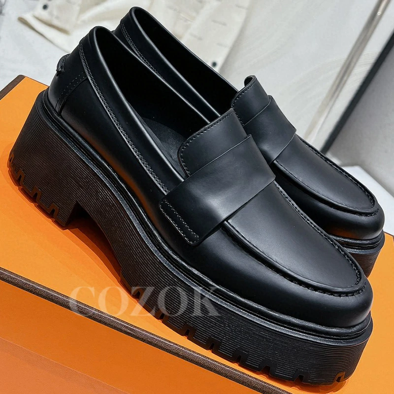 

Versatile Ladies Loafers Autumn New Height Increasing Appear Thin Casual Shoes Genuine Leather Thick Bottom Female Leisure Shoes