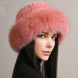 Luxurious Handmade Knitted Mink and Fox Fur Winter Beanie Hat (Pink)