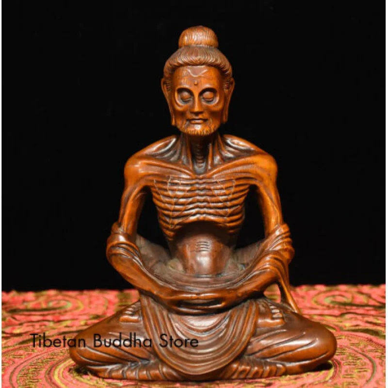 

Chinese Buddhism Boxwood Wood Carving Skinny Arhat ascetic monk Buddha Statue