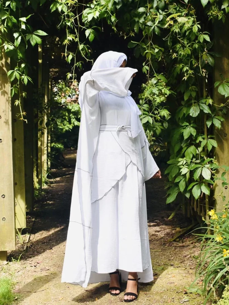 3 Piece Abaya Set Matching Muslim Suit Crepe Open Abayas for Women Dubai Turkey Hijab Dress Wrap Skirt African Islamic Clothing