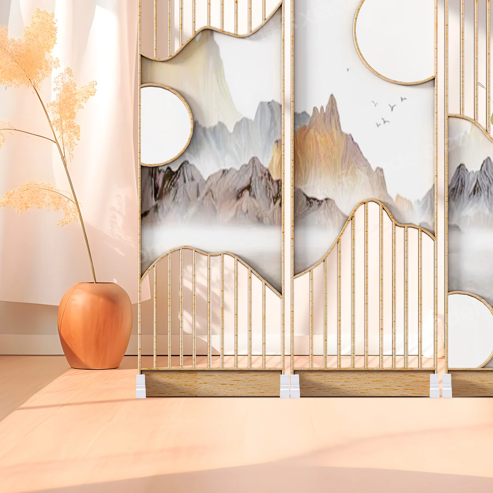 2 Pcs Poplar Retractable Folding Screen Base Room Divider Feet Detachable Privacy Clips Office room divider screen