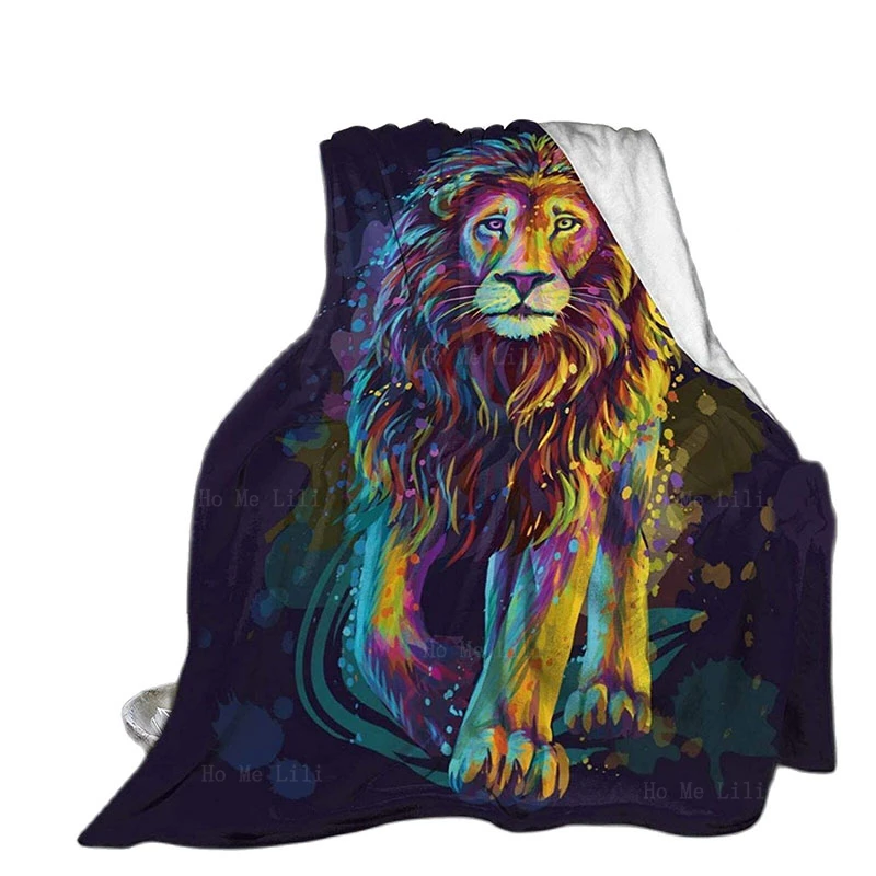 

Wolves Howling At The Moon Colorful Giraffe Lion Animals Soft Cozy Flannel Blanket For Bedroom Bedding Decor