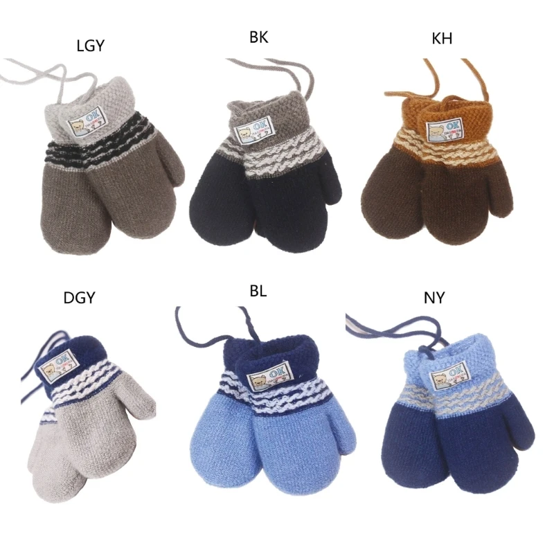 

Детские зимние перчатки, дышащие варежки для младенцев, теплые толстые вязаные перчатки, одинаковые по цвету перчатки с на шее и