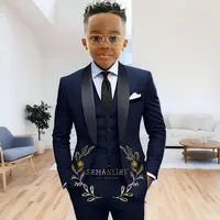 Costume formel bleu marine pour garçons, veste, pantalon, gilet, ensemble 3 pièces, châle, Blazer à revers pour enfants, costumes de smoking de mariage, vêtements de 2 à 16 ans 1