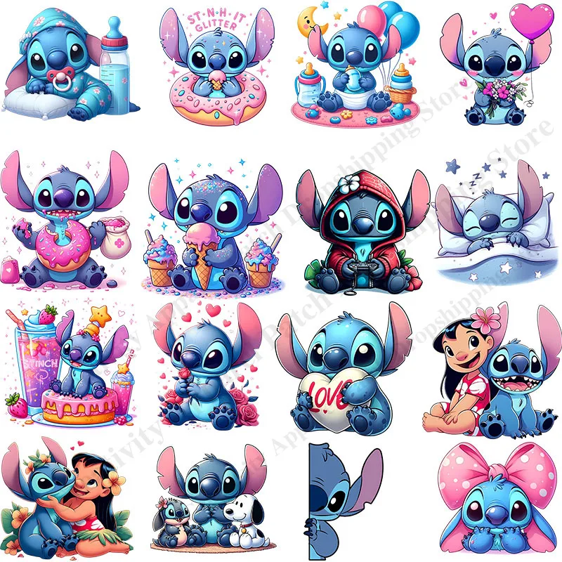 Clothing Patches Cartoon Lilo &Stitch Washable Heat Transfer for Clothing DIY Kids TShirt Hoodies Gift