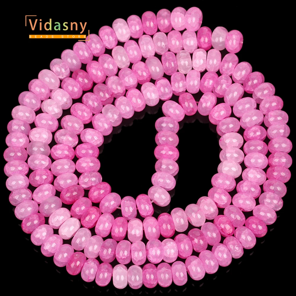 Künstliche rissige Kristall-Rondelle-Perlen in Fuchsia für die Schmuckherstellung, runde lose DIY-Accessoires, Armband, Halskette, 15 Zoll