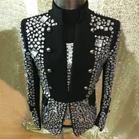 Luxury Bright diamond Beaded Men Suits Stand collar Groom Wedding Tuxedo Customized Male Prom Blazers Party Terno Masculino 1