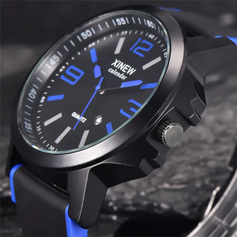 Men Original XINEW Brand Watches Students Boy Fashion Casual Rubber Band Simple Sports Date Quartz Watch Black Montre Homme 2024
