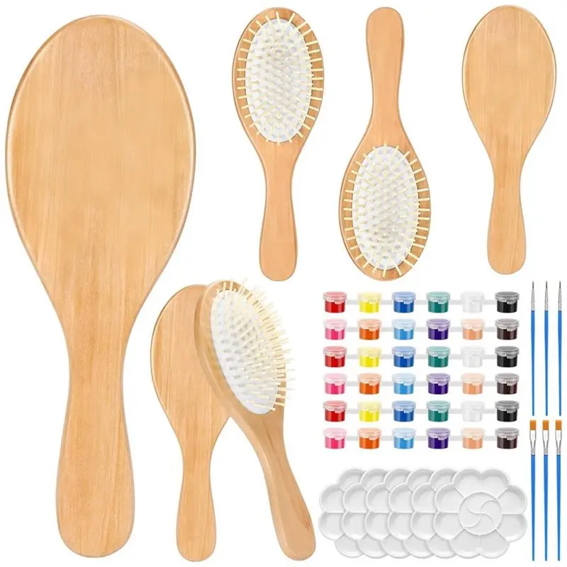C-Convenient-DIY 나무 헤어 브러쉬 페인팅 키트 6세트 나이트 파티 핸..