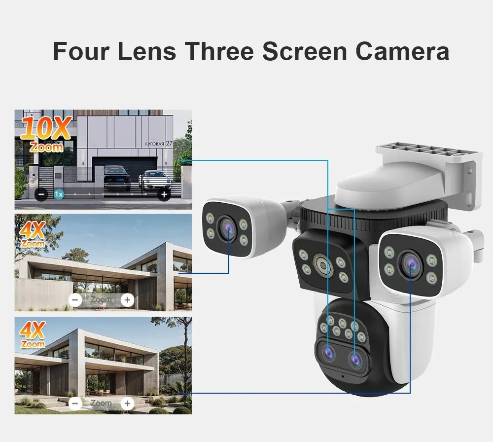 ANSVICAM 10K UHD WiFi6 20MP Outdoor Security Camera with 10X Zoom 3-Screens Four