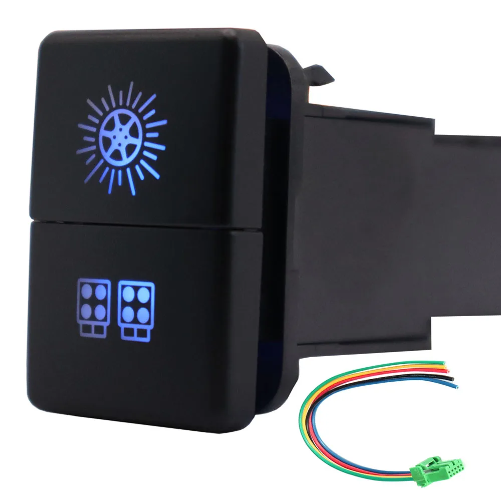 

Dual Push Button Switch 12V ON-Off Ledwork Lights Blue/Green Backlit with Wire for Toyota 4Runner Prado Landcruiser RAV4