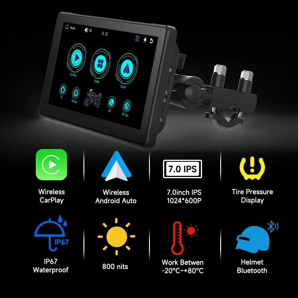 Display touch screen BT impermeabile da 7 pollici per navigazione GPS wireless Carplay Android Auto IPX7 - Image 2