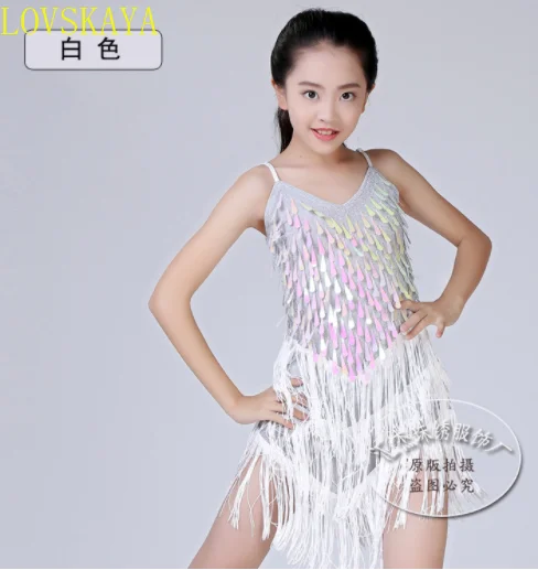 1pcs/lot Children Fashion Sequin Tassel Dancing Dress Girl Performance Tango Cha Cha Dancing Dress