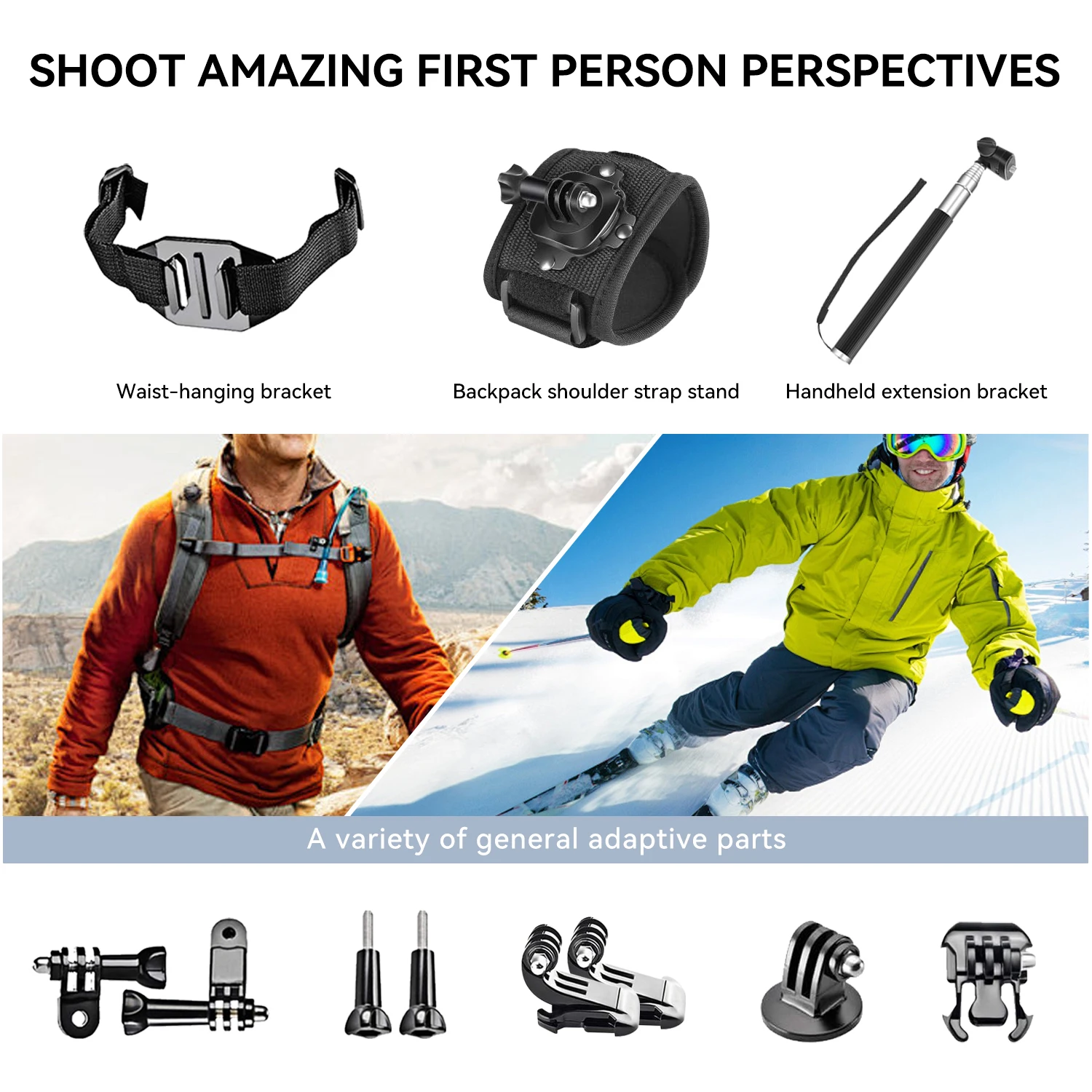 50-in-1 Adventure Kit for GoPro 13/12/11 DJI Action 5/4 Insta360 Ace 360&deg; Bike/Helmet/Chest Mounts Waterproof Case