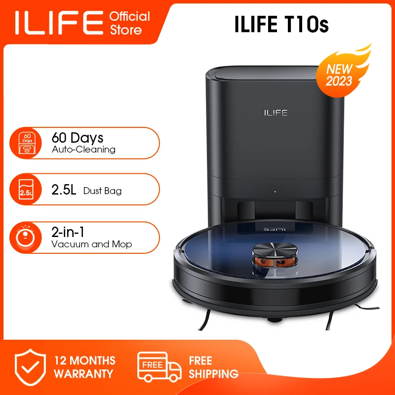 ILIFET10s 진공 청소기 로봇 걸레, 집 청소 자동 빈 스테이션, 60 일, 2.5L 먼지 봉투, 앱 리모컨, 3000Pa 흡입 