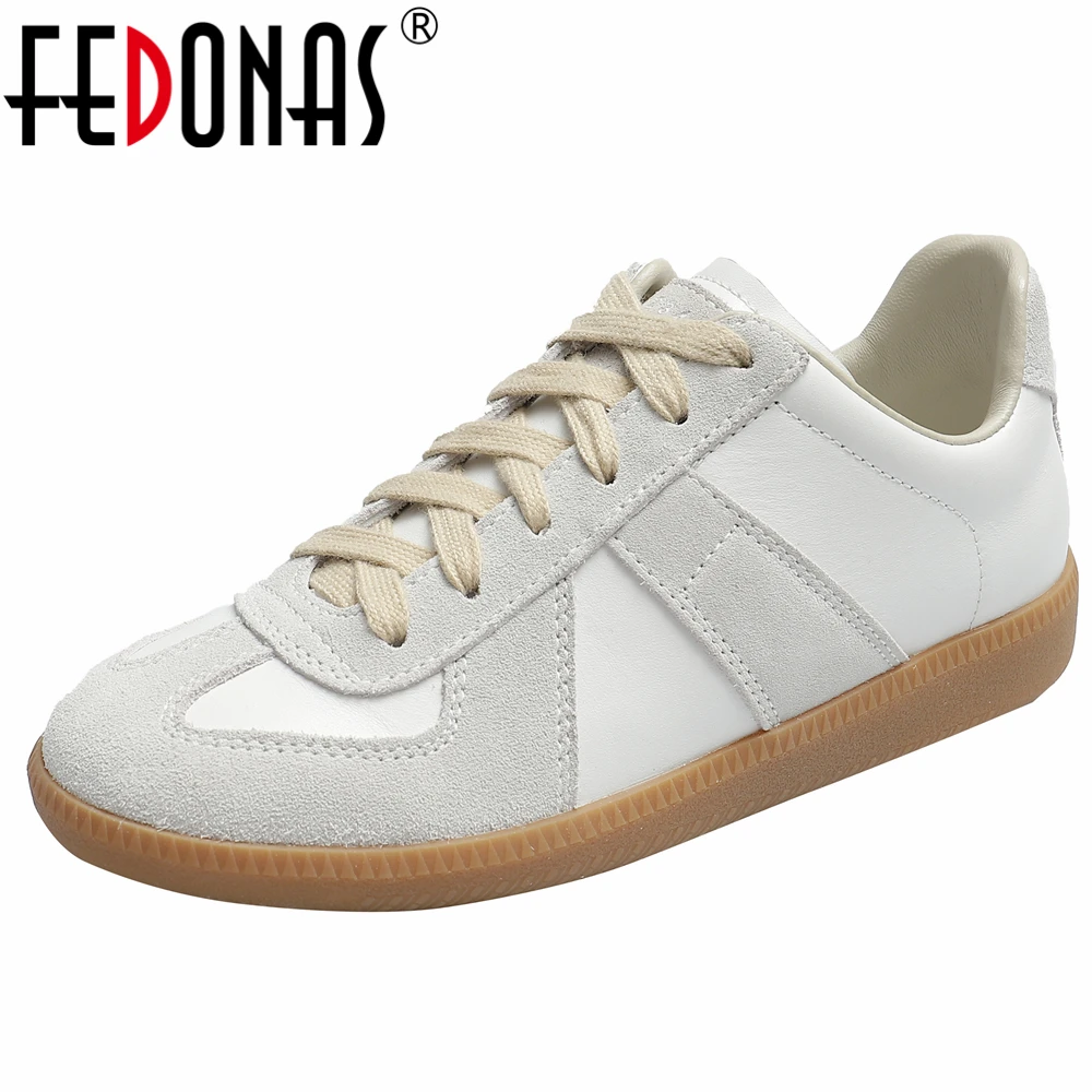 FEDONAS Women Genuine Leather Sneakers Round Toe High Increase Heeled Sewing Ladies Fashion Lace-up Shoes Spring Autumn Sneakers